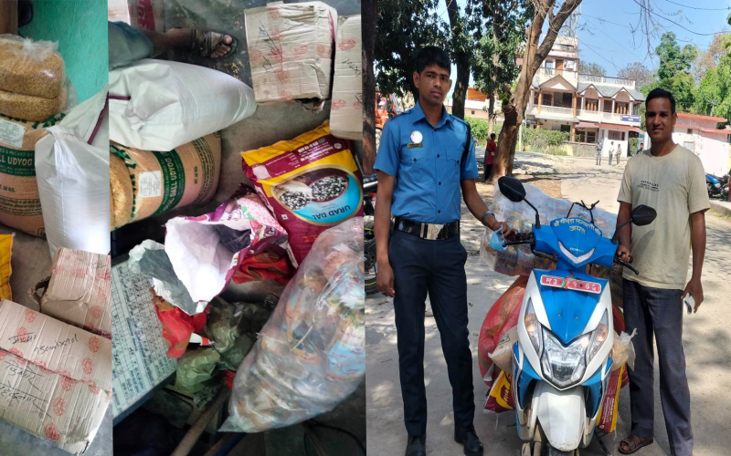 कञ्चनपुर। कञ्चनपुरमा सोमबार साँझ स्कुटी सहित अवैधसमान बरामद गरिएको छ। कञ्चनपुरको ईलाका प्रहरी कार्यालय झलारीबाट खटीएको प्रहरी टोलीले शुक्लाफाँटा नगरपालीका ११ त्रिवेणी चोकबाट अवैधसमानसहित म ३ प १०६ नम्बरको स्कुटी बरामद गरेको हो।  ADVERTISEMENT  अवैध रुपमा भन्सार छली चोरीनिकासी भईरहेको भन्ने सुचनाको आधारमा प्रहरीले सो स्थानबाट स्कुटीमा लोड गरीराखिएका २१ हजार ८ सय मुल्यका दाल, कुरमुरे ,तिल, जिरा लगायतका अबैध मालसमान र स्कुटी बरामद गरिएको कञ्चनपुर प्रहरीले जनाएको छ। जम्मा १लाख २१ हजार ८ सय मुल्यका उक्त अवैध साम