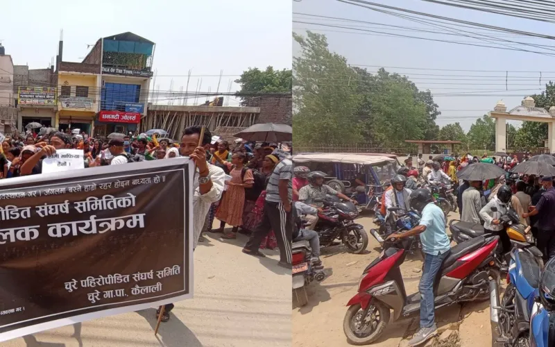 चुरेका पहिरो पीडित थप आन्दोलित, कैलाली प्रसाशनमा धर्ना, माग पुरा नभएसम्म जारी राख्ने